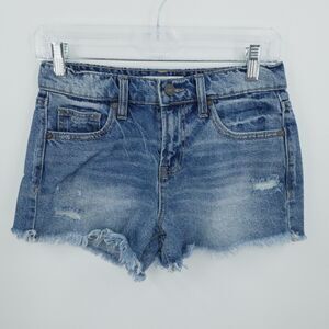 Extra Small Denim Shorts Blue Raw Hem Boho Festival Coastal‎ Summer Distressed